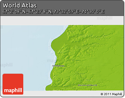Physical 3D Map of the Area around 67° 12' 43" N, 74° 1' 30" E