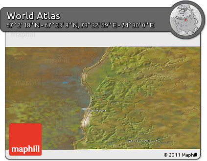 Satellite 3D Map of the Area around 67° 12' 43" N, 74° 1' 30" E