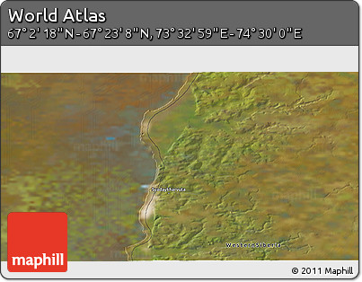 Satellite 3D Map of the Area around 67° 12' 43" N, 74° 1' 30" E