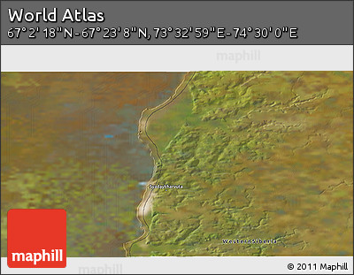 Satellite 3D Map of the Area around 67° 12' 43" N, 74° 1' 30" E