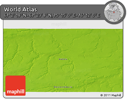 Physical 3D Map of the Area around 67° 12' 43" N, 75° 43' 29" E