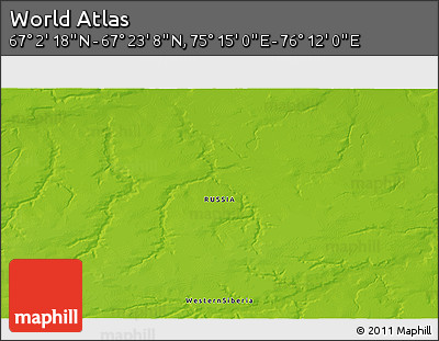 Physical 3D Map of the Area around 67° 12' 43" N, 75° 43' 29" E