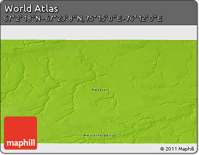 Physical 3D Map of the Area around 67° 12' 43" N, 75° 43' 29" E