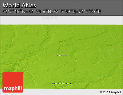 Physical 3D Map of the Area around 67° 12' 43" N, 76° 34' 29" E