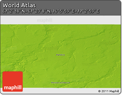Physical 3D Map of the Area around 67° 12' 43" N, 76° 34' 29" E
