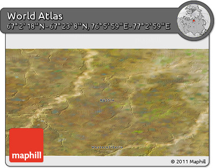 Satellite 3D Map of the Area around 67° 12' 43" N, 76° 34' 29" E