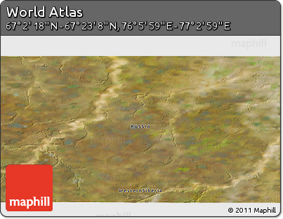 Satellite 3D Map of the Area around 67° 12' 43" N, 76° 34' 29" E