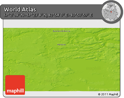 Physical 3D Map of the Area around 67° 12' 43" N, 83° 22' 30" E