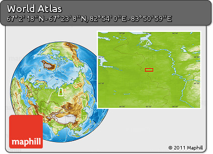 Physical Location Map of the Area around 67° 12' 43" N, 83° 22' 30" E