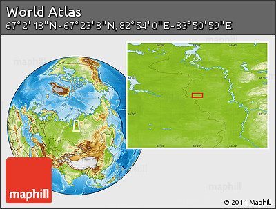 Physical Location Map of the Area around 67° 12' 43" N, 83° 22' 30" E