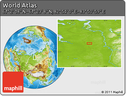 Physical Location Map of the Area around 67° 12' 43" N, 83° 22' 30" E