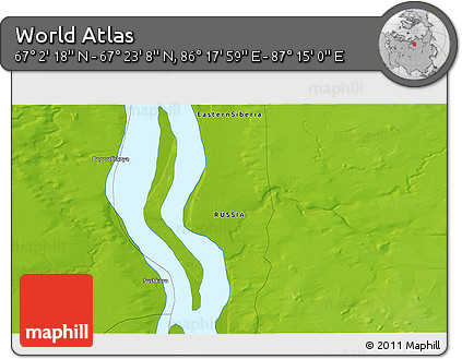 Physical 3D Map of the Area around 67° 12' 43" N, 86° 46' 30" E