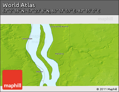 Physical 3D Map of the Area around 67° 12' 43" N, 86° 46' 30" E