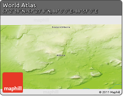 Physical 3D Map of the Area around 67° 12' 43" N, 88° 28' 29" E
