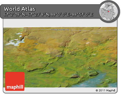 Satellite 3D Map of the Area around 67° 12' 43" N, 88° 28' 29" E