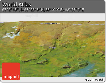 Satellite 3D Map of the Area around 67° 12' 43" N, 88° 28' 29" E
