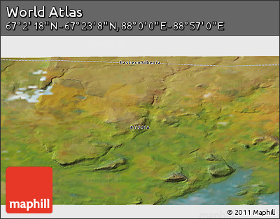 Satellite 3D Map of the Area around 67° 12' 43" N, 88° 28' 29" E