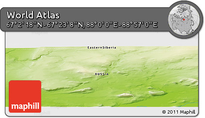 Physical Panoramic Map of the Area around 67° 12' 43" N, 88° 28' 29" E