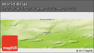 Physical Panoramic Map of the Area around 67° 12' 43" N, 88° 28' 29" E