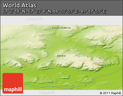 Physical 3D Map of the Area around 67° 12' 43" N, 89° 19' 29" E