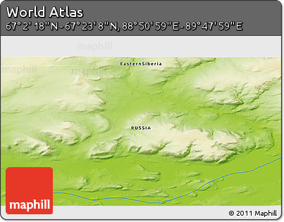 Physical 3D Map of the Area around 67° 12' 43" N, 89° 19' 29" E