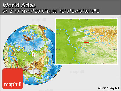 Physical Location Map of the Area around 67° 12' 43" N, 90° 10' 30" E