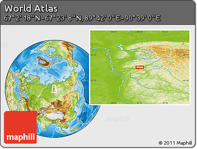 Physical Location Map of the Area around 67° 12' 43" N, 90° 10' 30" E
