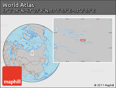 Gray Location Map of the Area around 67° 12' 43" N, 93° 34' 29" E