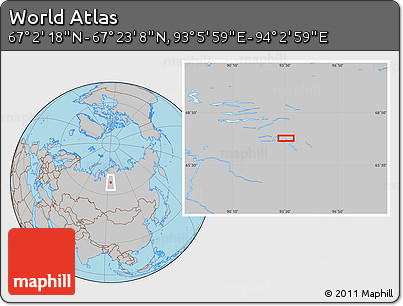 Gray Location Map of the Area around 67° 12' 43" N, 93° 34' 29" E