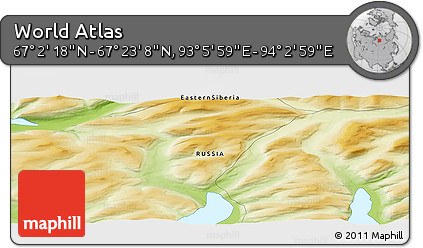 Physical Panoramic Map of the Area around 67° 12' 43" N, 93° 34' 29" E