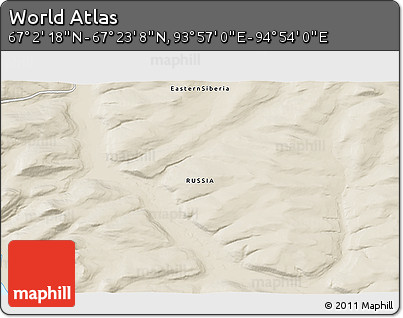 Shaded Relief 3D Map of the Area around 67° 12' 43" N, 94° 25' 30" E