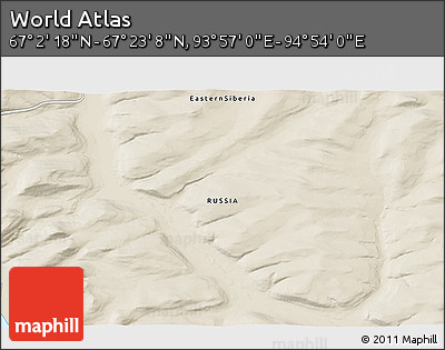 Shaded Relief 3D Map of the Area around 67° 12' 43" N, 94° 25' 30" E