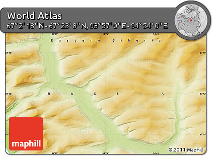 Physical Map of the Area around 67° 12' 43" N, 94° 25' 30" E