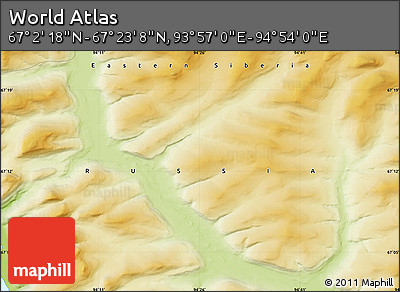 Physical Map of the Area around 67° 12' 43" N, 94° 25' 30" E