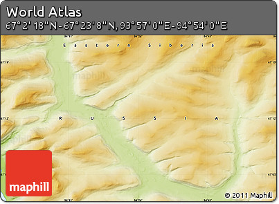 Physical Map of the Area around 67° 12' 43" N, 94° 25' 30" E