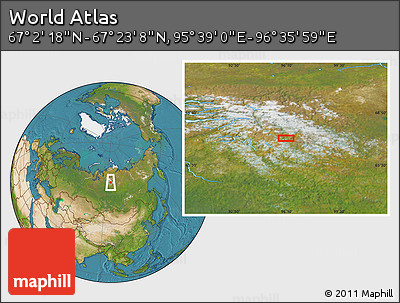 Satellite Location Map of the Area around 67° 12' 43" N, 96° 7' 30" E