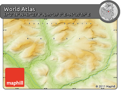 Physical Map of the Area around 67° 12' 43" N, 96° 7' 30" E