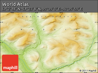 Physical Map of the Area around 67° 12' 43" N, 96° 7' 30" E