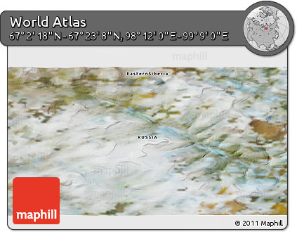 Satellite 3D Map of the Area around 67° 12' 43" N, 98° 40' 30" E