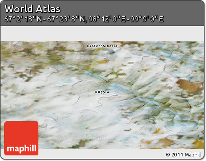 Satellite 3D Map of the Area around 67° 12' 43" N, 98° 40' 30" E