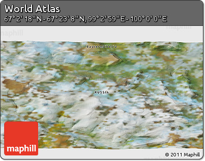 Satellite 3D Map of the Area around 67° 12' 43" N, 99° 31' 30" E