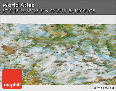Satellite 3D Map of the Area around 67° 12' 43" N, 99° 31' 30" E