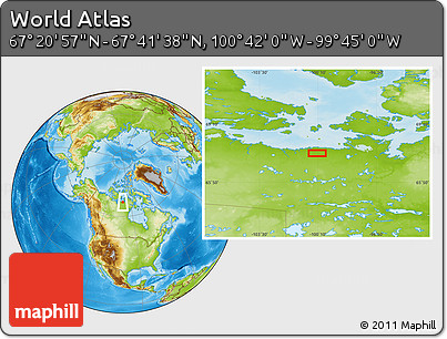 Physical Location Map of the Area around 67° 31' 18" N, 100° 13' 29" W