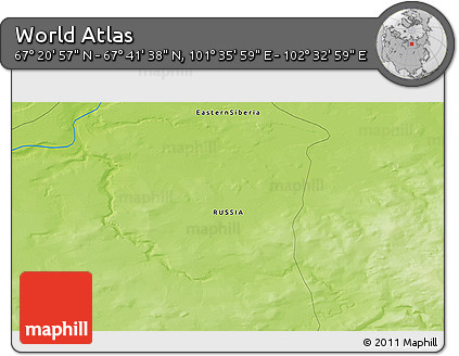 Physical 3D Map of the Area around 67° 31' 18" N, 102° 4' 29" E