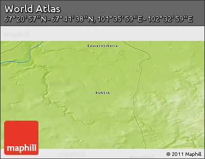 Physical 3D Map of the Area around 67° 31' 18" N, 102° 4' 29" E
