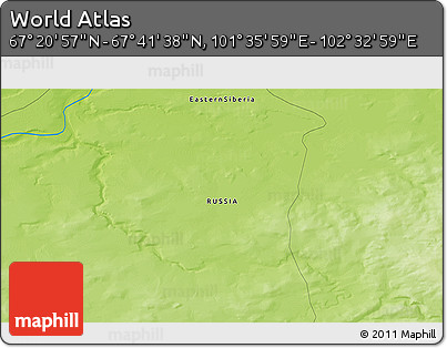 Physical 3D Map of the Area around 67° 31' 18" N, 102° 4' 29" E