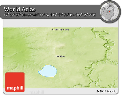 Physical 3D Map of the Area around 67° 31' 18" N, 103° 46' 30" E
