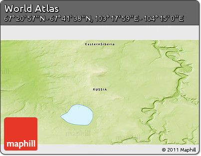 Physical 3D Map of the Area around 67° 31' 18" N, 103° 46' 30" E