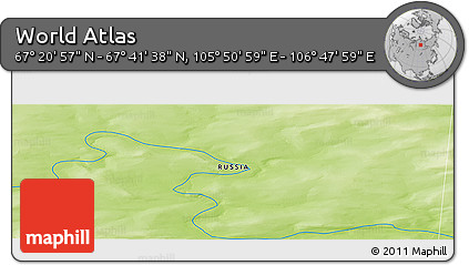 Physical Panoramic Map of the Area around 67° 31' 18" N, 106° 19' 29" E