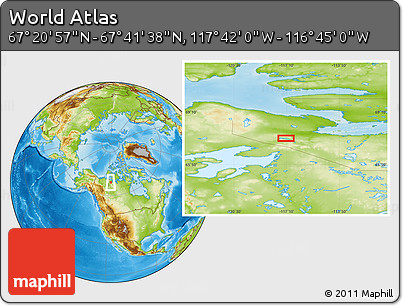 Physical Location Map of the Area around 67° 31' 18" N, 117° 13' 29" W